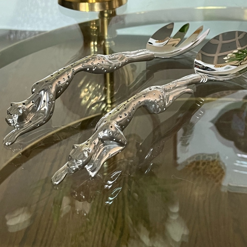 Elegant Diana Carmichael Pewter Cheetah Salad Servers